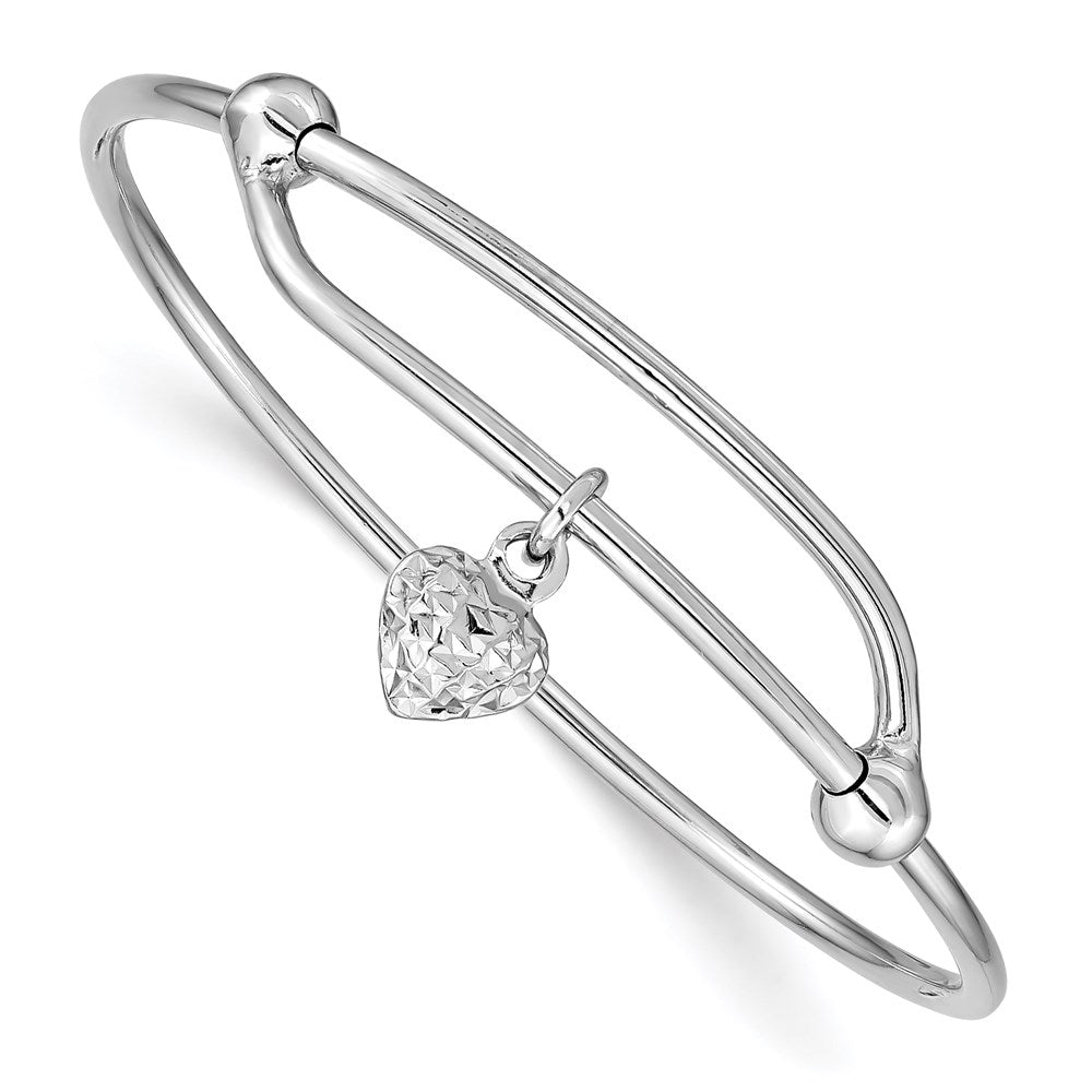 Sterling Silver RH-plated Polished & D/C Heart Adjustable Baby Bangle QB669