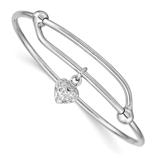 Sterling Silver RH-plated Polished & D/C Heart Adjustable Baby Bangle QB669