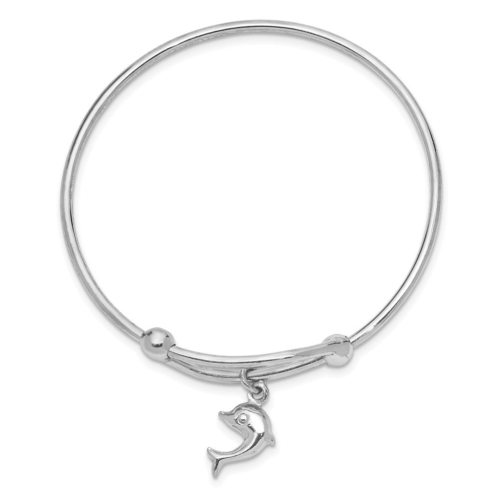 Sterling Silver Rhodium-plated Polished Dolphin Adjustable Baby Bangle QB670