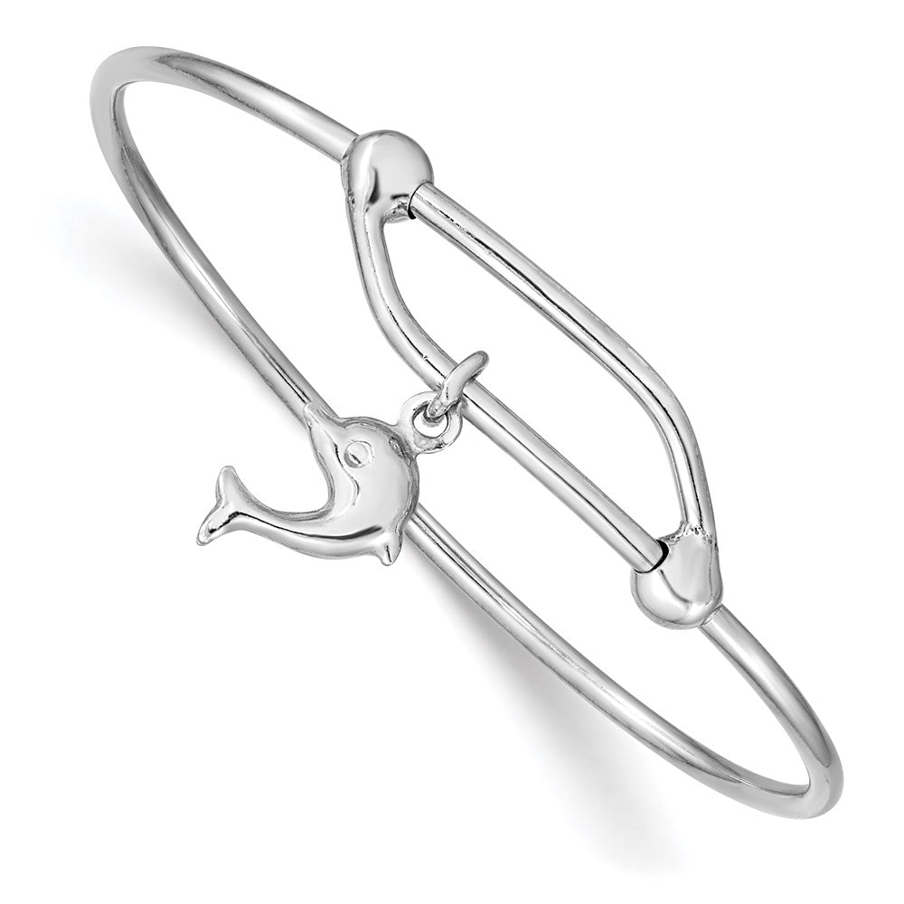 Sterling Silver Rhodium-plated Polished Dolphin Adjustable Baby Bangle QB670