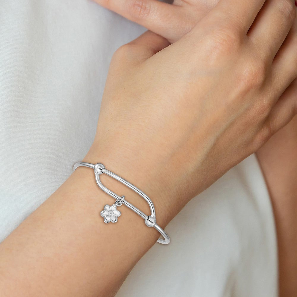 Sterling Silver Rhodium-plated Polished Flower Adjustable Baby Bangle QB671