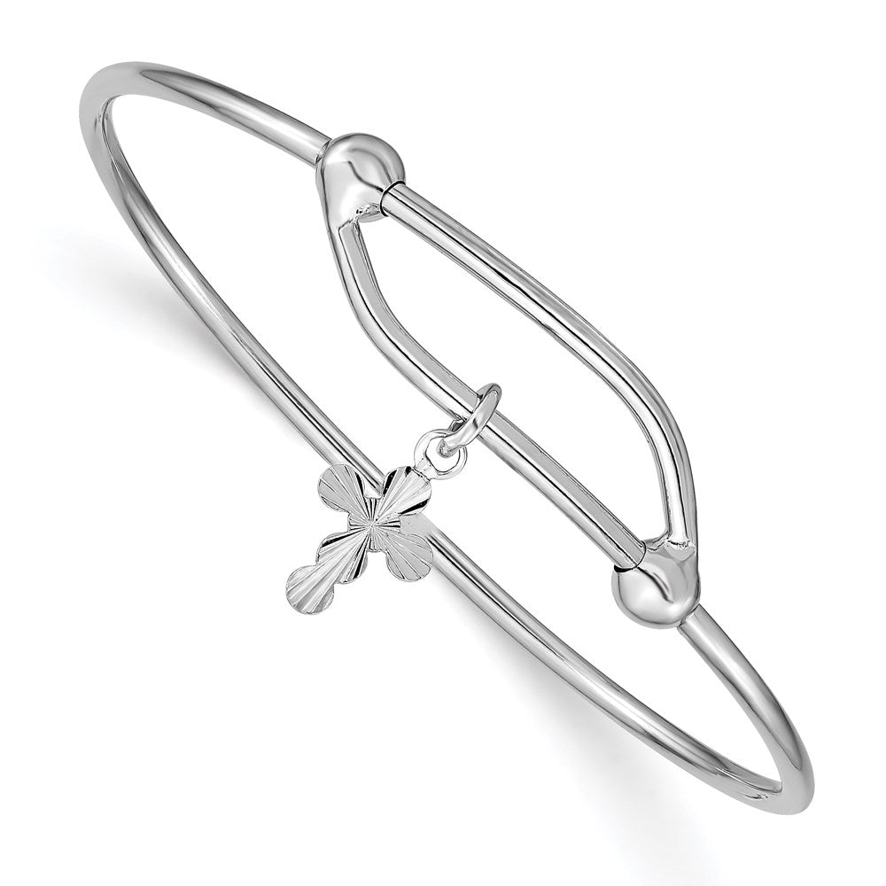 Sterling Silver RH-plated Polished & D/C Cross Adjustable Baby Bangle QB672