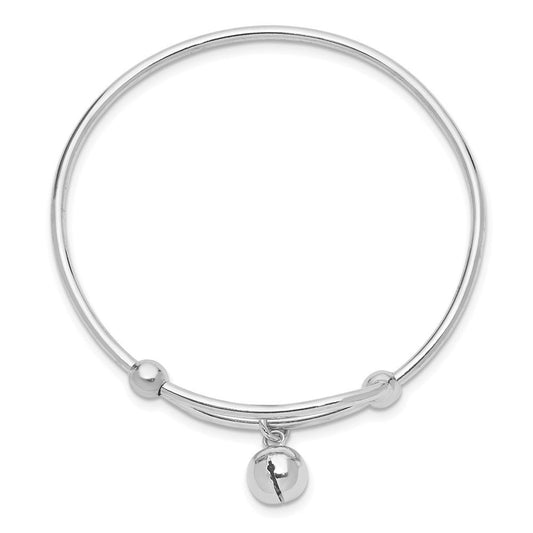Sterling Silver Rhodium-plated Polished Jingle Bell Adjustable Baby Bangle QB673