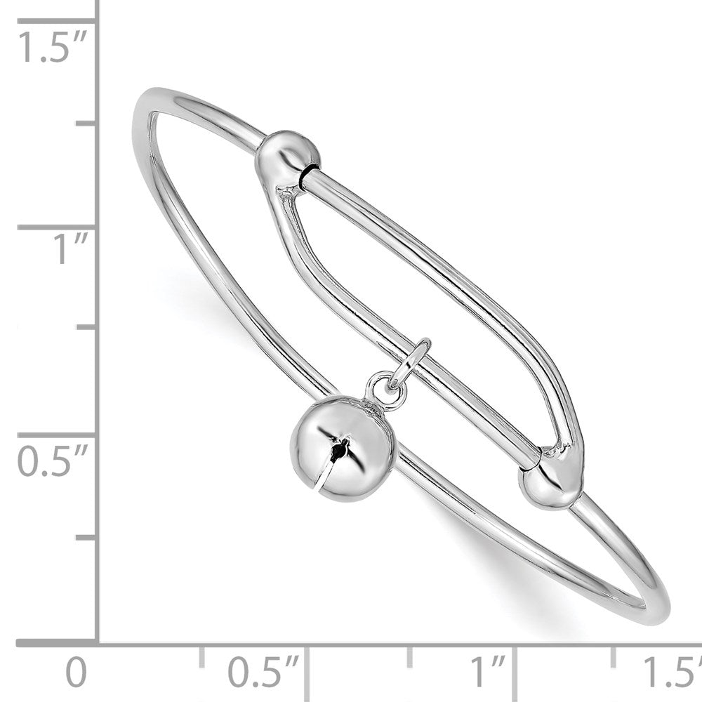 Sterling Silver Rhodium-plated Polished Jingle Bell Adjustable Baby Bangle QB673
