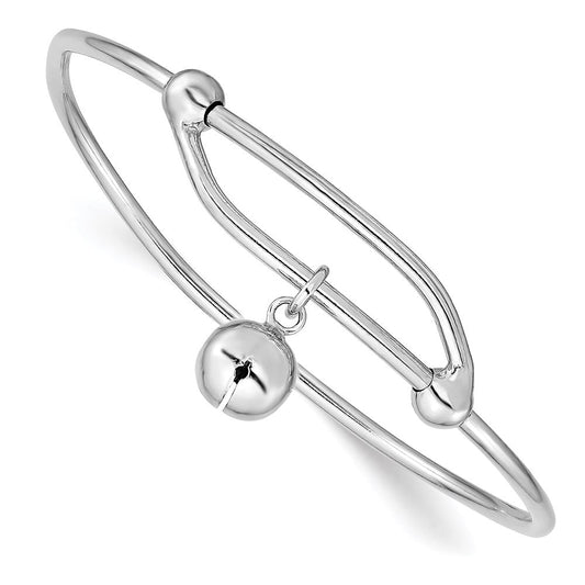 Sterling Silver Rhodium-plated Polished Jingle Bell Adjustable Baby Bangle QB673