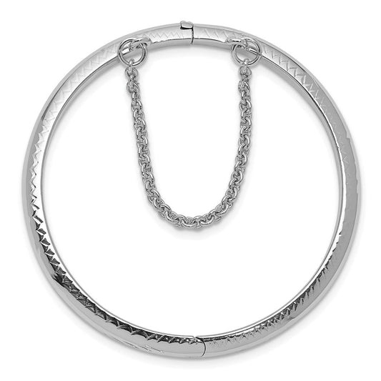 Sterling Silver Rhodium-plated Polished & Diamond-cut 4mm with Safety Clasp Hinged Children's Bangle QB785