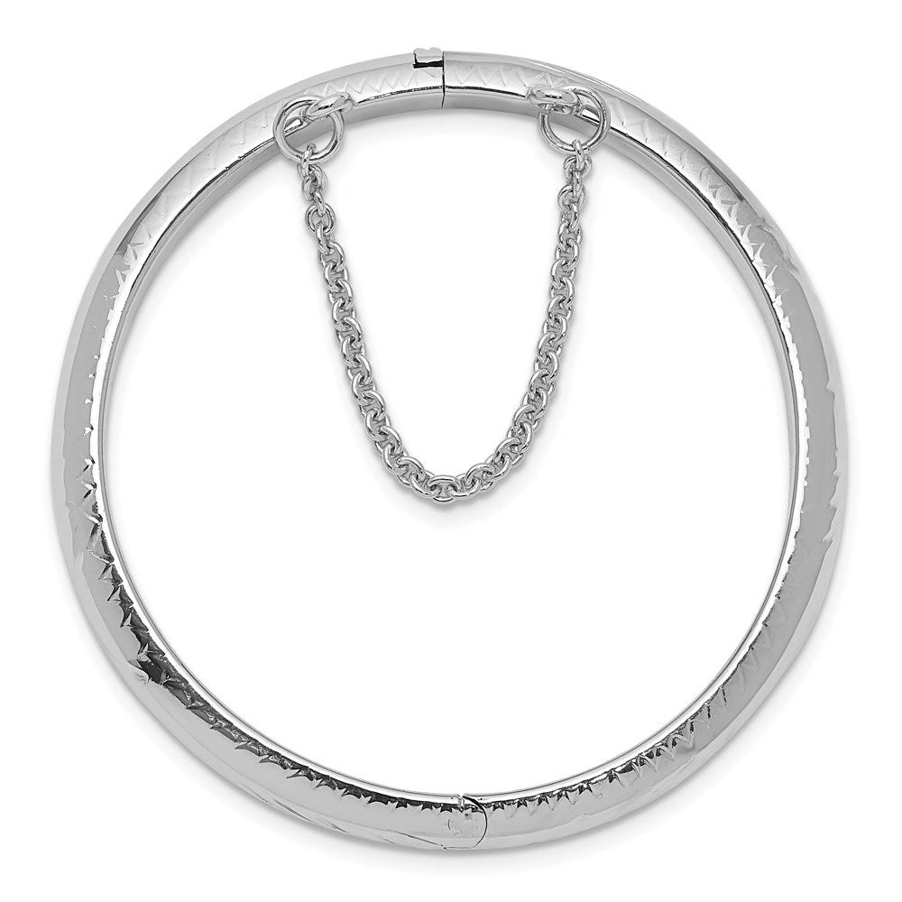 Sterling Silver Rhodium-plated Polished & Diamond-cut 5mm with Safety Clasp Hinged Children's Bangle QB788