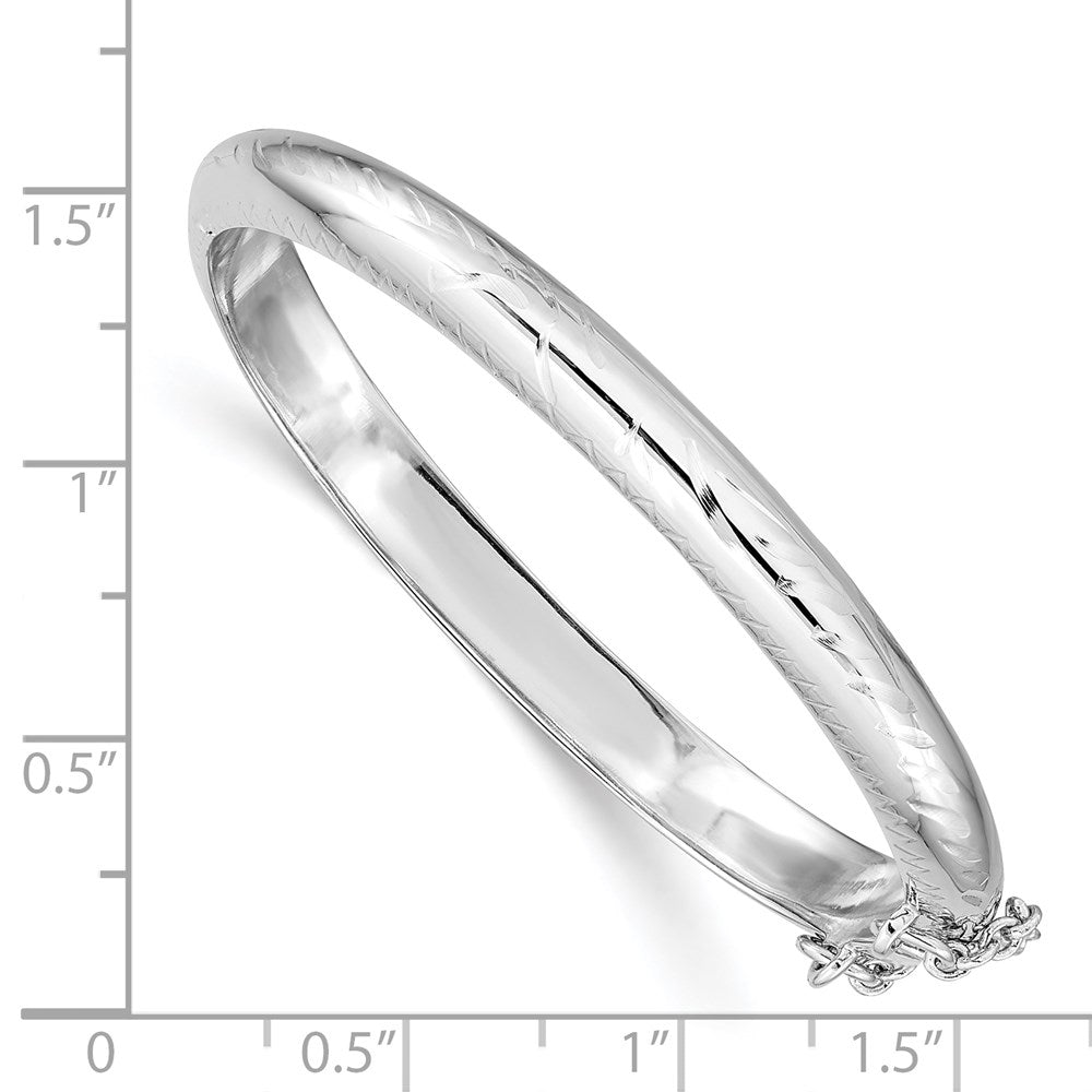 Sterling Silver Rhodium-plated Polished & Diamond-cut 5mm with Safety Clasp Hinged Children's Bangle QB790