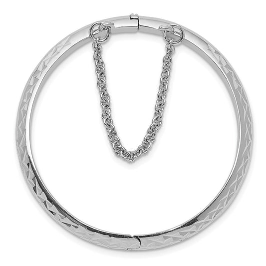 Sterling Silver Rhodium-plated Polished & Diamond-cut 4.5mm with Safety Clasp Hinged Children's Bangle QB794