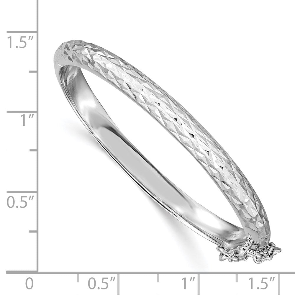 Sterling Silver Rhodium-plated Polished & Diamond-cut 4.5mm with Safety Clasp Hinged Children's Bangle QB794