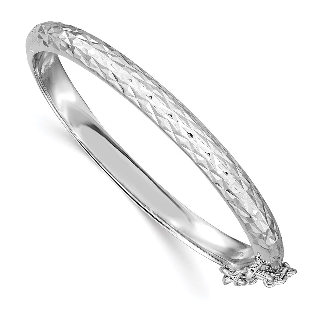 Sterling Silver Rhodium-plated Polished & Diamond-cut 4.5mm with Safety Clasp Hinged Children's Bangle QB794