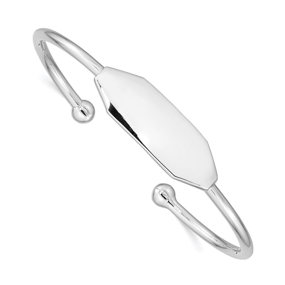 Sterling Silver Rhodium-plated Polished ID Children's Cuff Bangle QB837