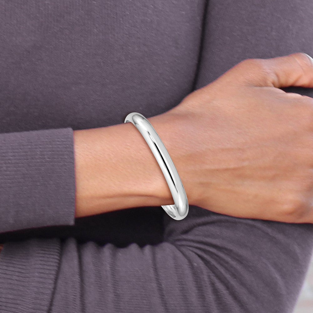 Sterling Silver Rhod-plated Polished & Domed 6mm Children's Cuff Bangle QB866