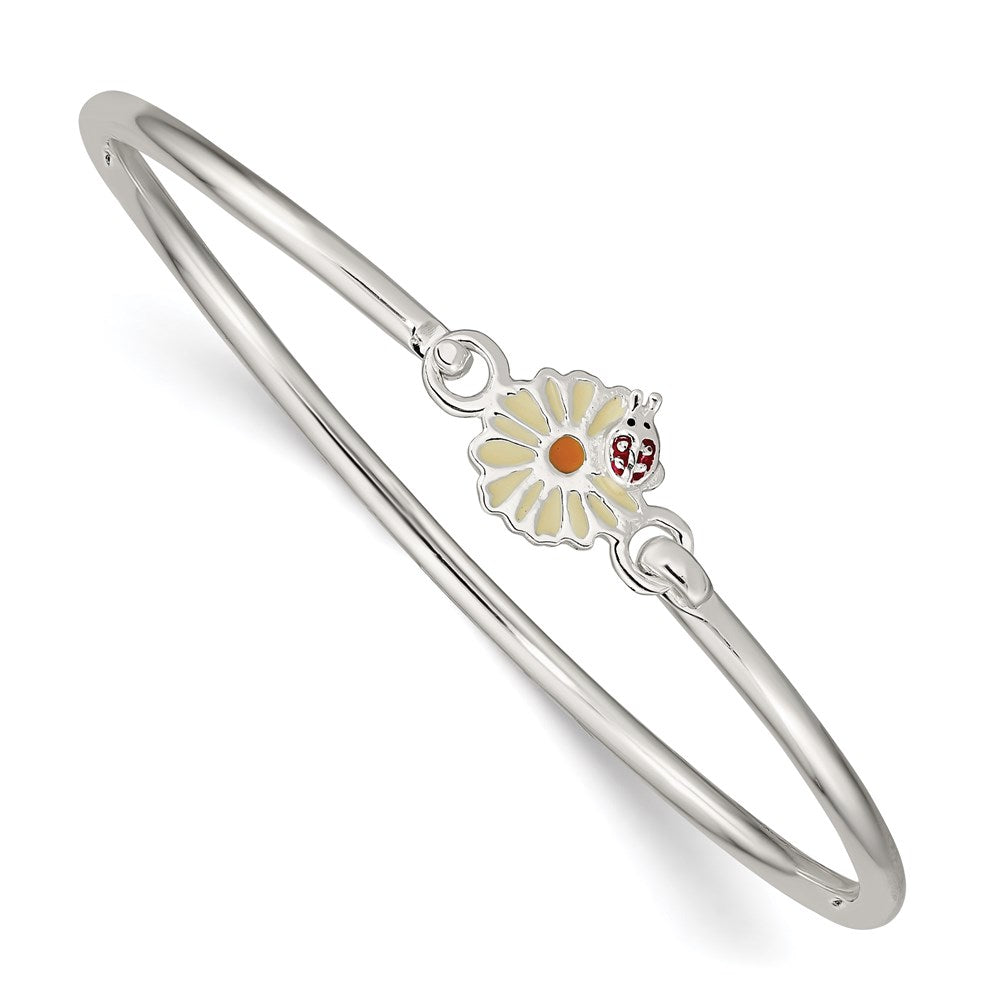Sterling Silver Enameled Flower & Ladybug Children's Bangle Bracelet QB890