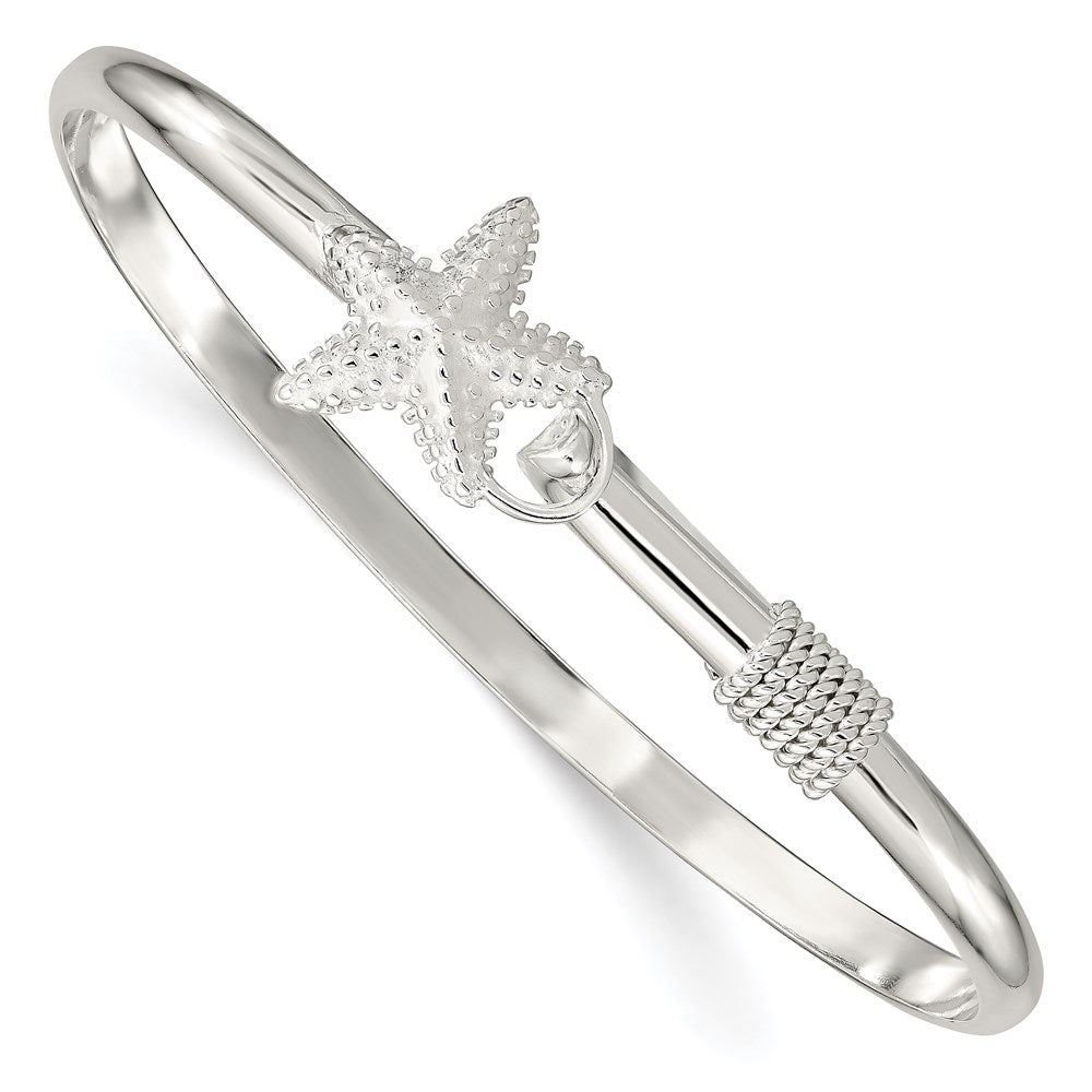 Sterling Silver Polished and Textured Starfish Bangle QB910