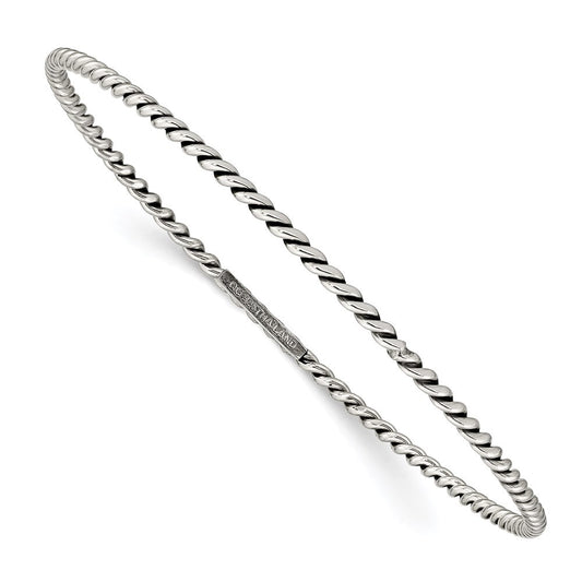 Sterling Silver Antiqued 2mm Twisted Slip-on Bangle QB926