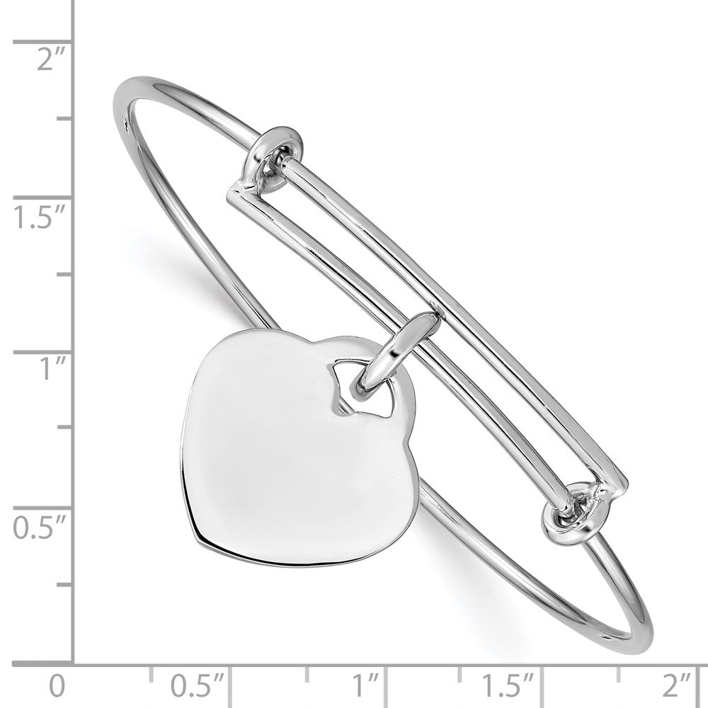 Sterling Silver Rhodium-plated Engraveable Heart Bangle QB938