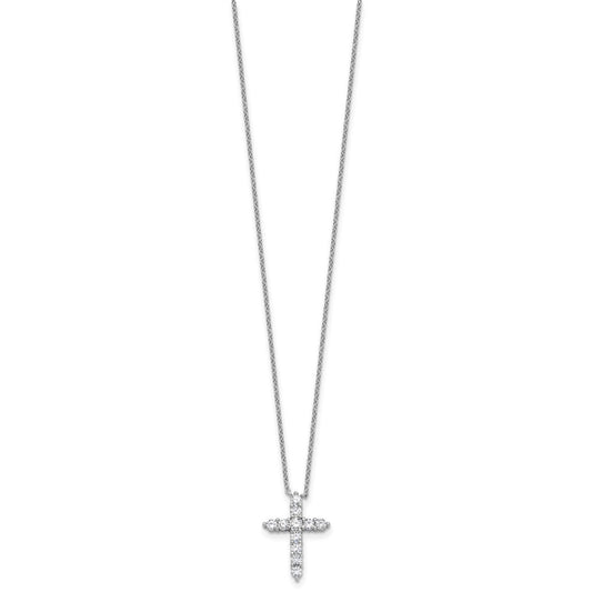 SS RH-plated CZ April Birthstone Cross 16in w/2in ext Necklace QBPD36APR