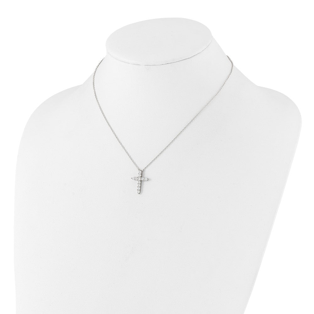 SS RH-plated CZ April Birthstone Cross 16in w/2in ext Necklace QBPD36APR