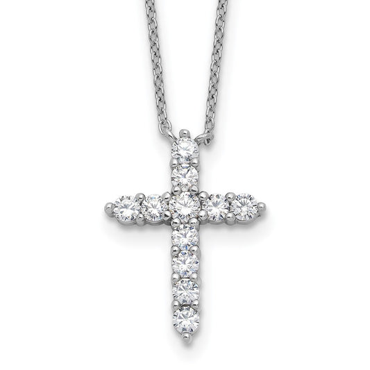 SS RH-plated CZ April Birthstone Cross 16in w/2in ext Necklace QBPD36APR