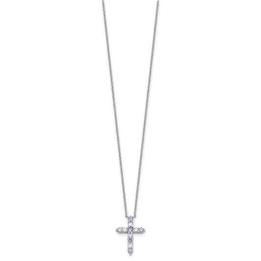 SS RH-plated Lt Purple CZ June Birthstone Cross w/2in ext Necklace QBPD36JUN