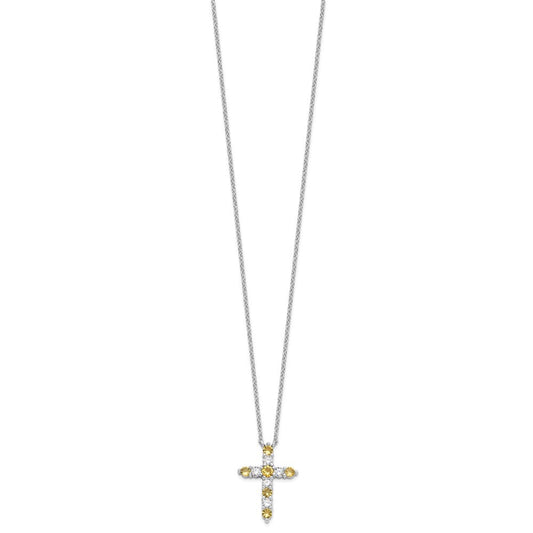 SS RH-plated Yellow CZ Nov Birthstone Cross w/2in ext Necklace QBPD36NOV