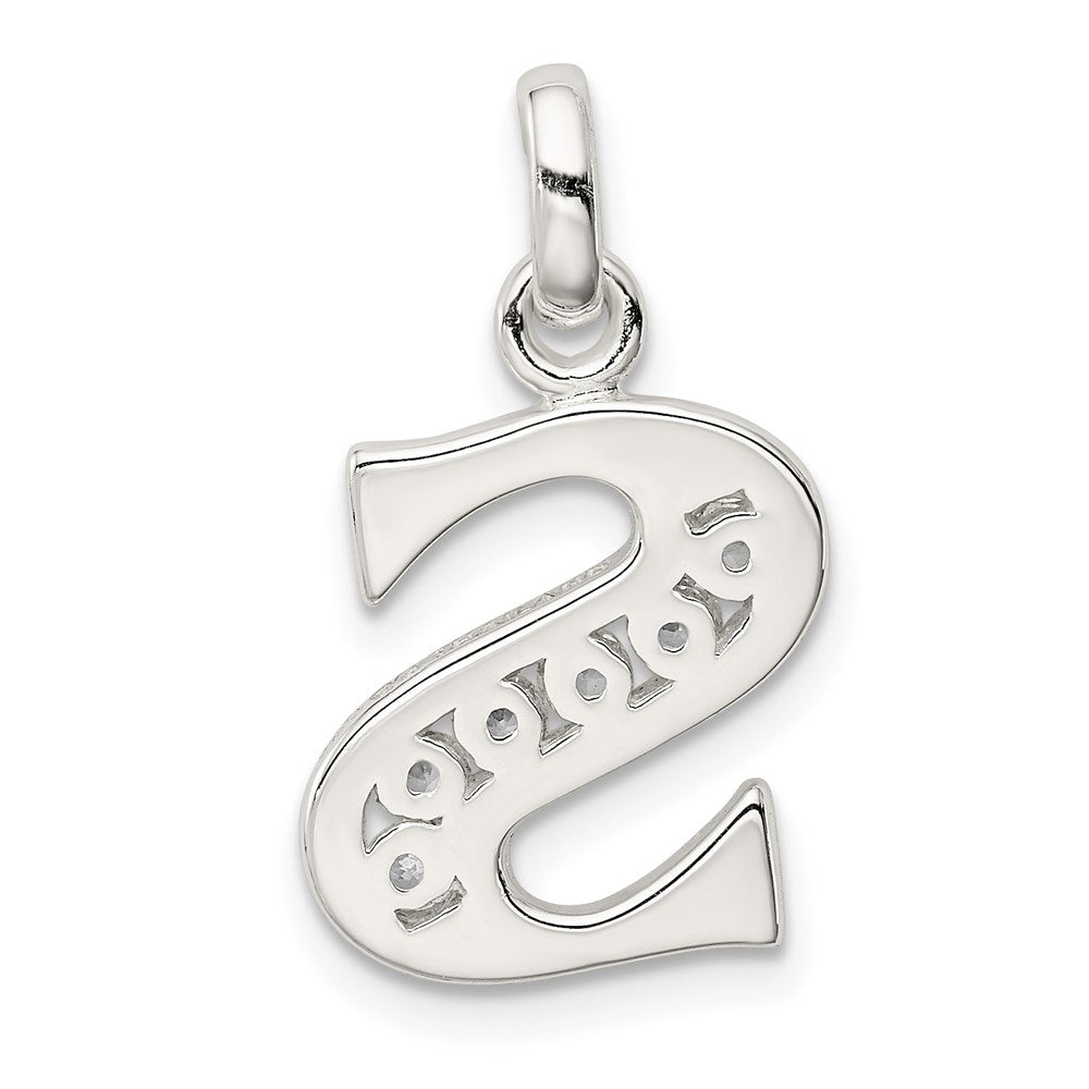 Sterling Silver White CZ Letter S Initial Pendant QC6716S