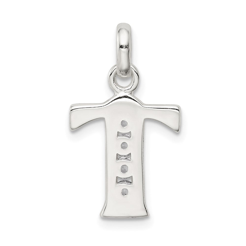 Sterling Silver White CZ Letter T Initial Pendant QC6716T