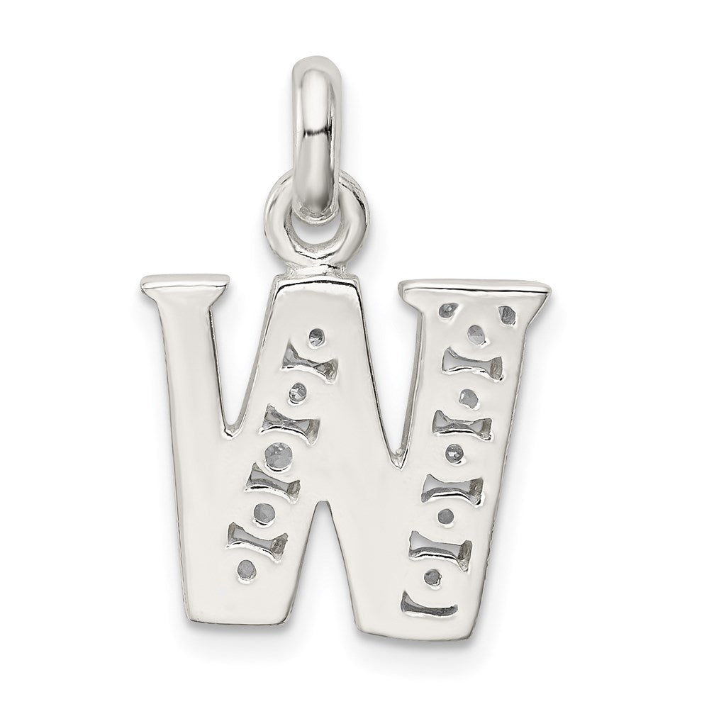 Sterling Silver White CZ Letter W Initial Pendant QC6716W
