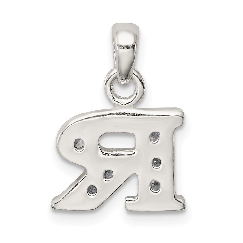 Sterling Silver CZ Letter R Initial Pendant QC6717R