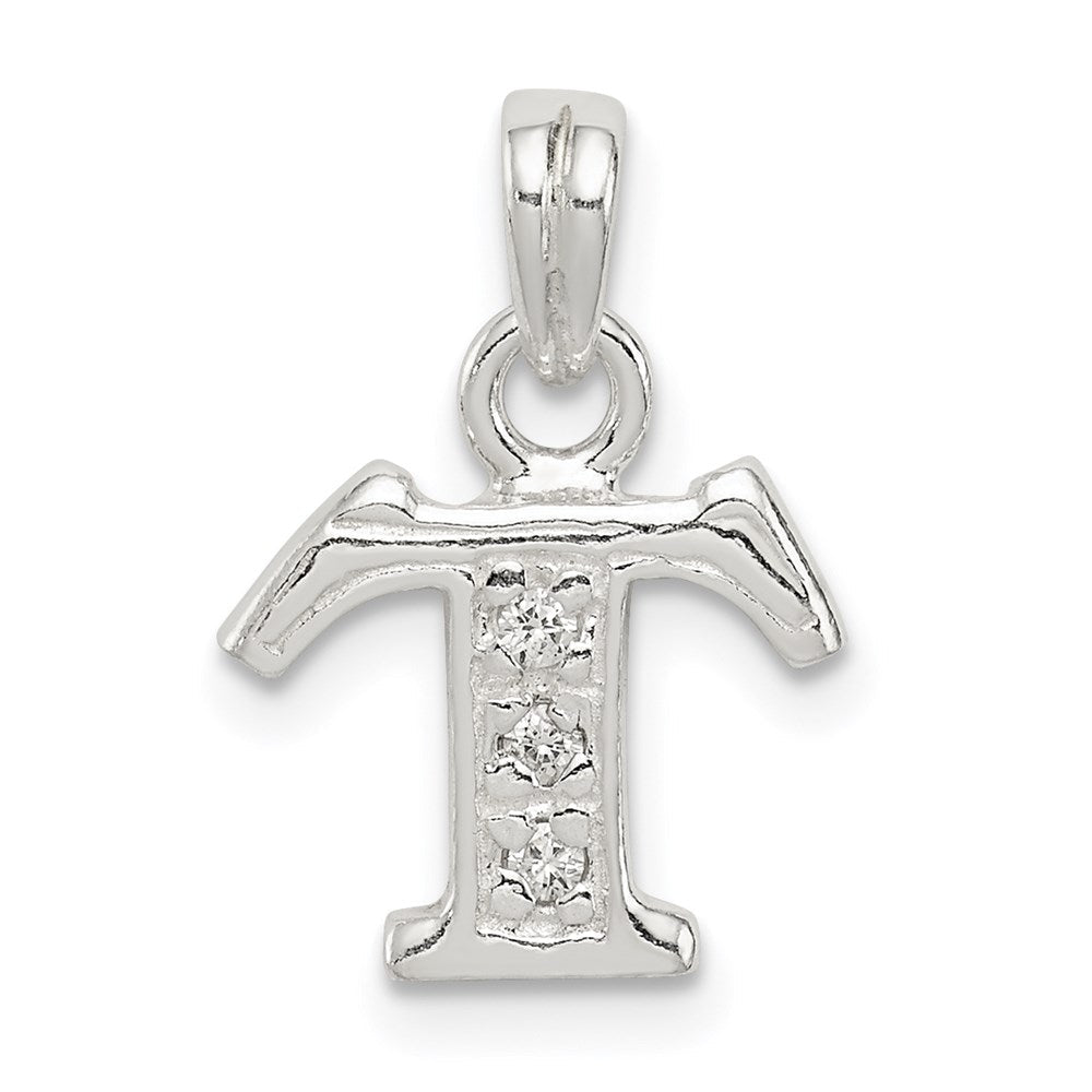 Sterling Silver CZ Letter T Initial Pendant QC6717T