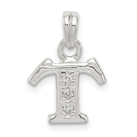 Sterling Silver CZ Letter T Initial Pendant QC6717T