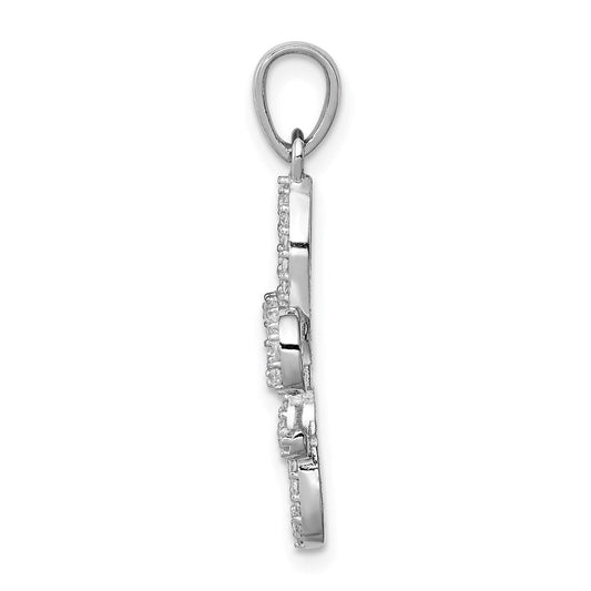 Sterling Silver Rhodium-plated CZ Fleur de Lis Pendant QC8113