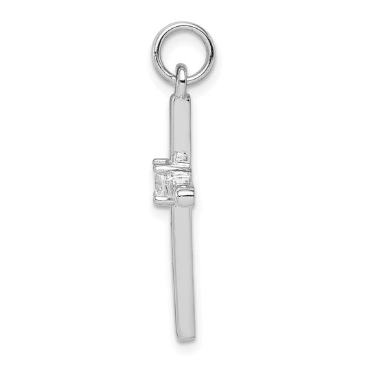 Sterling Silver Rhodium-plated CZ Cross Pendant QC9389