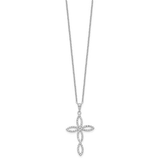 Diamond Fascination Diamond Mystique Sterling Silver Platinum-plated Diamond Cross 18 Inch Necklace QC9675
