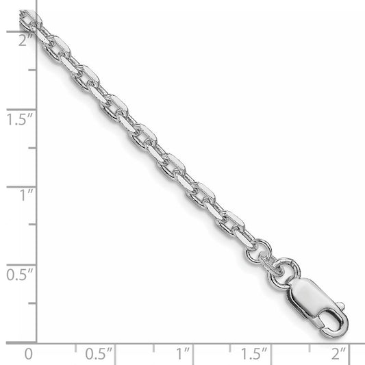 Sterling Silver Rhodium-plated 3.25mm Beveled Oval Cable Chain QCA100R-8