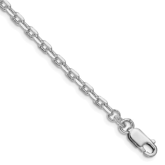Sterling Silver Rhodium-plated 3.25mm Beveled Oval Cable Chain QCA100R-8