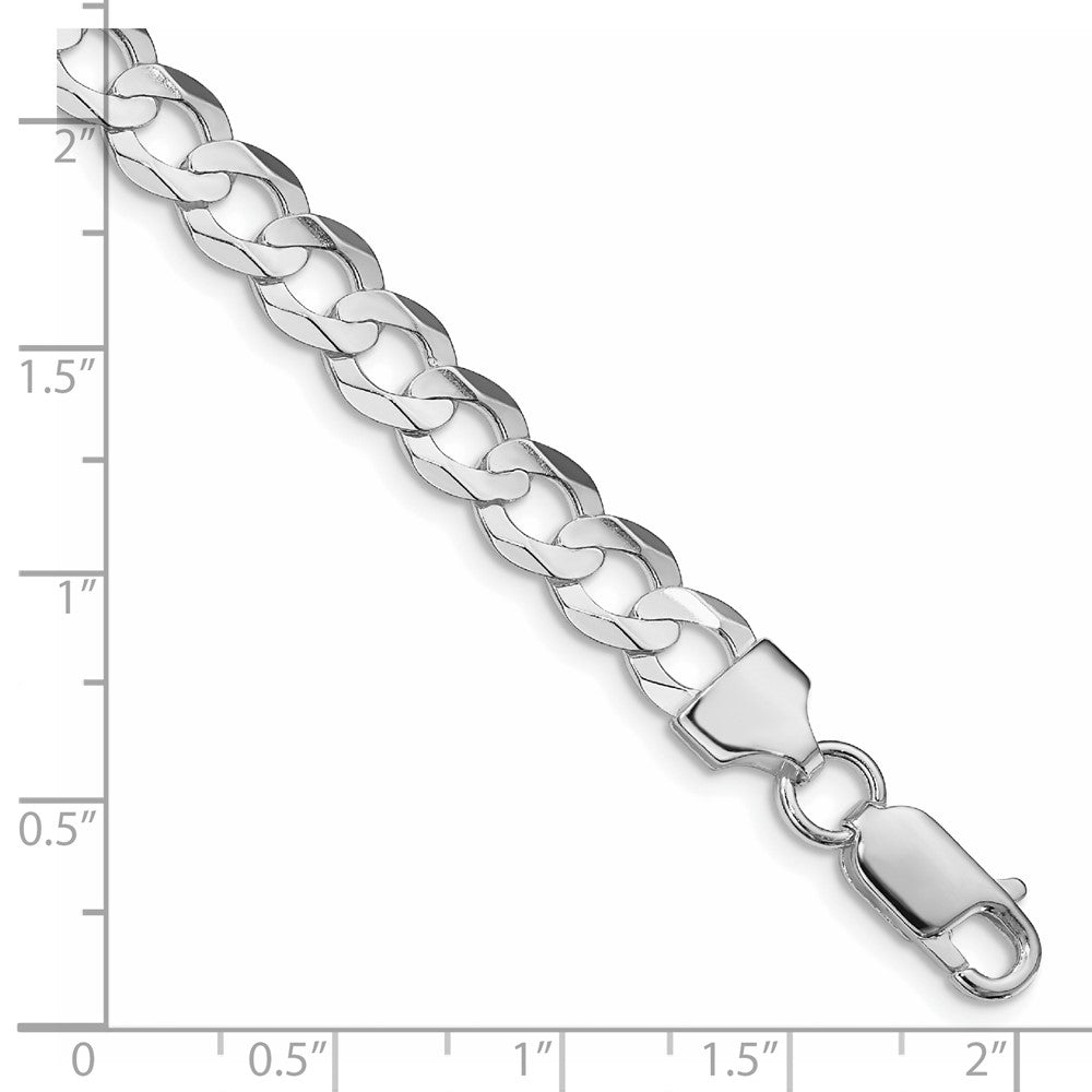 Sterling Silver Rhodium-plated 6.75mm Concave Beveled Curb Chain QCBC180R-8