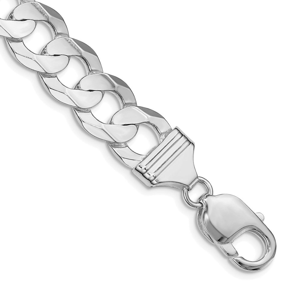 Sterling Silver Rhodium-plated 11.9mm Concave Beveled Curb Chain QCBC300R-8