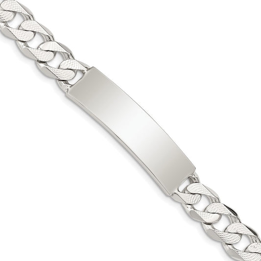 Sterling Silver Polished Engraveable Patterned Curb Link ID Bracelet QCD250-8