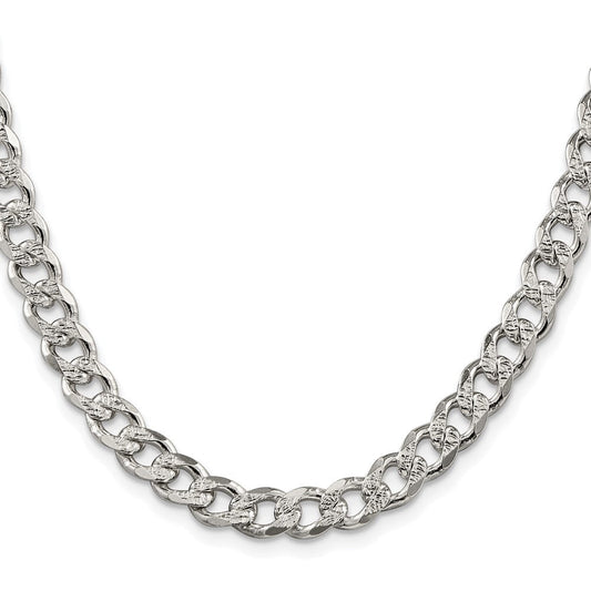 Sterling Silver Rhodium-plated 7.5mm Pav������������������������������������������������������ Curb ChainQCF200R