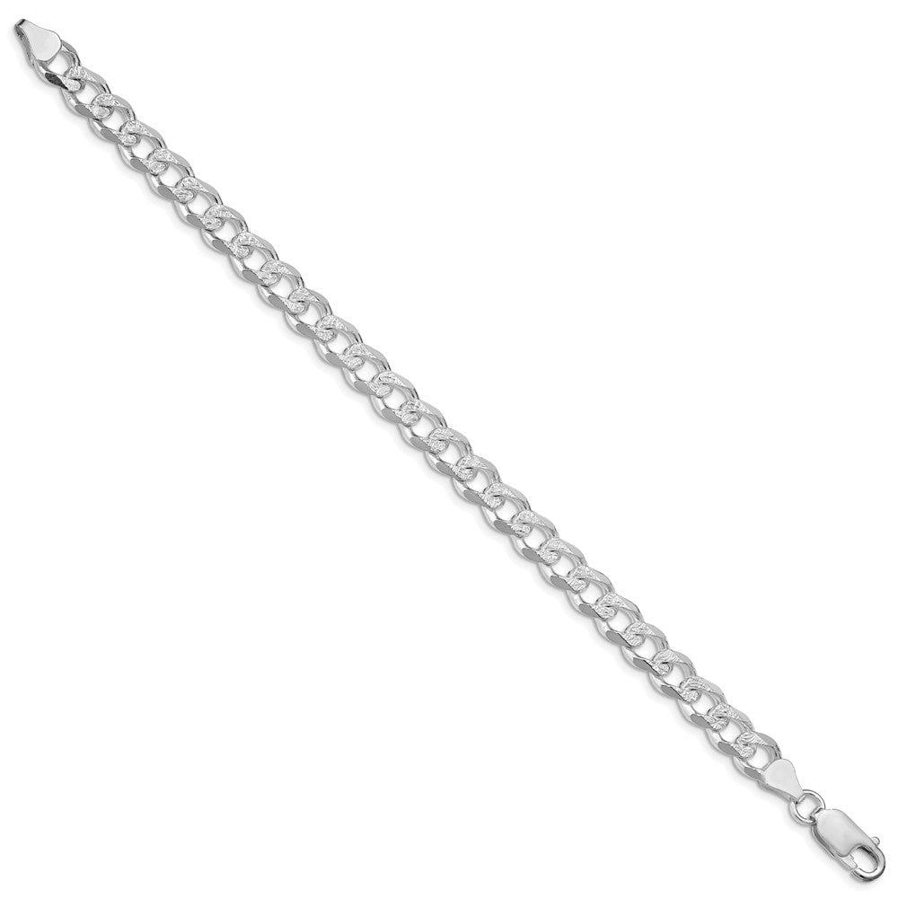 Sterling Silver Rhodium-plated 7.5mm Pav������������������ Curb Chain QCF200R-8