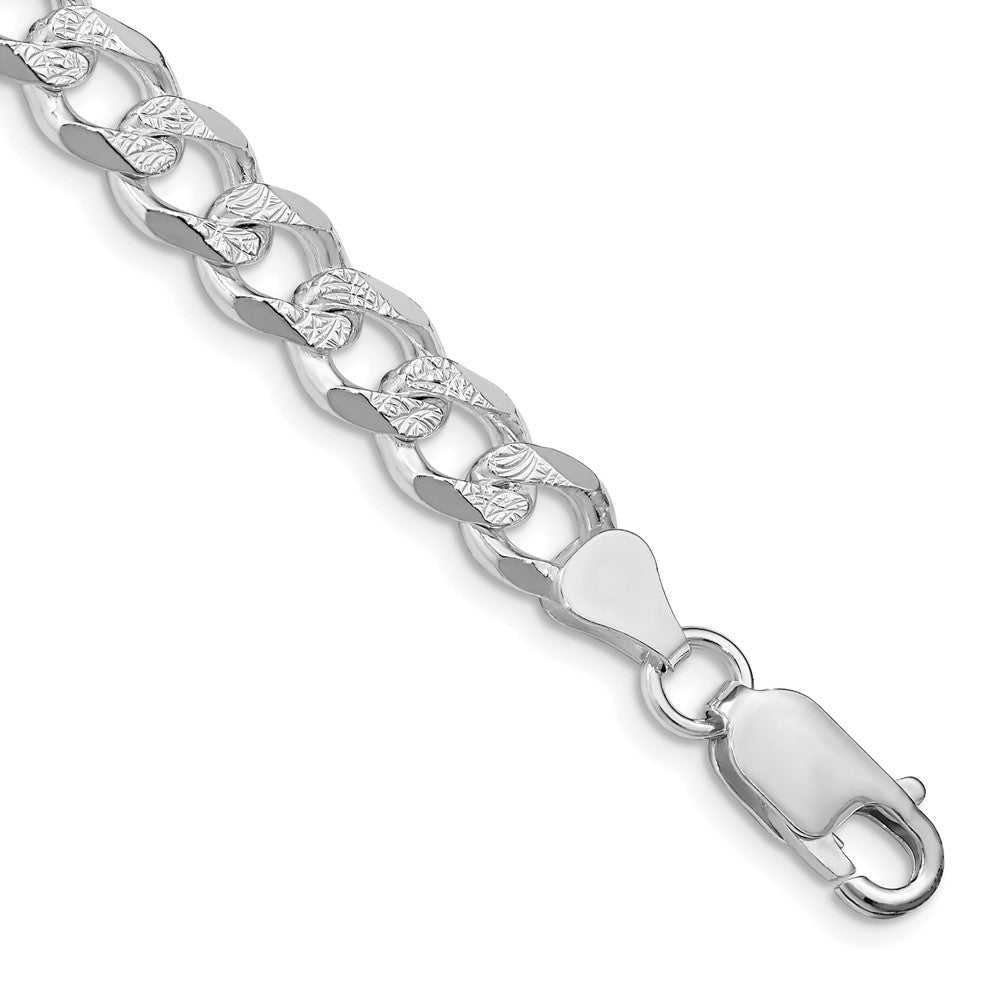 Sterling Silver Rhodium-plated 7.5mm Pav������������������ Curb Chain QCF200R-8
