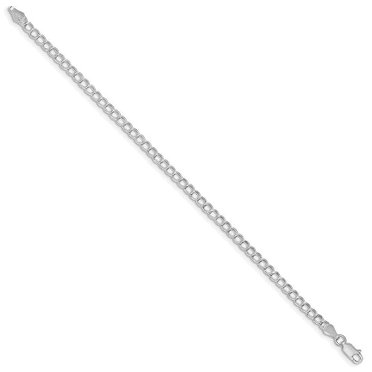 Sterling Silver RH-plated 3.5mm Solid Double Link Charm Child's Bracelet QCH050R-7
