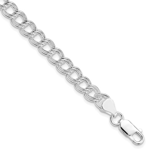 Sterling Silver Rhodium-plated 7mm Double Link Charm Bracelet QCH100R-7