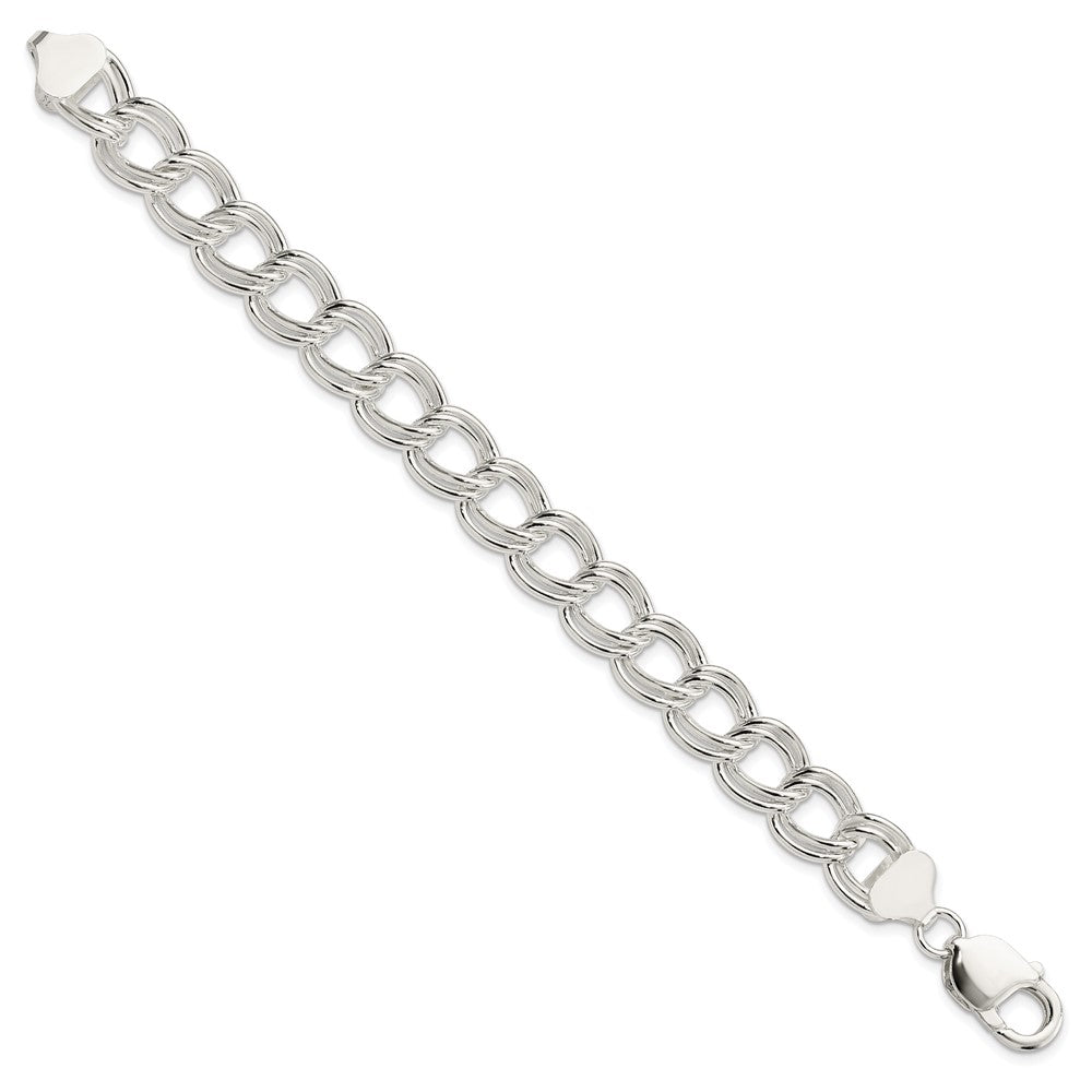 Sterling Silver 11.5mm Solid Double Link Charm Bracelet QCH150-7