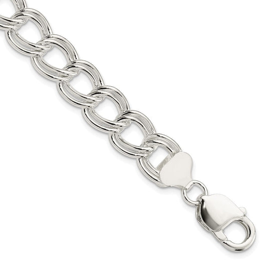 Sterling Silver 11.5mm Solid Double Link Charm Bracelet QCH150-7
