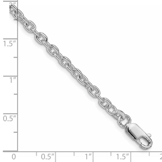Sterling Silver Rhodium-plated 3.5mm Cable Chain QCL100R-8