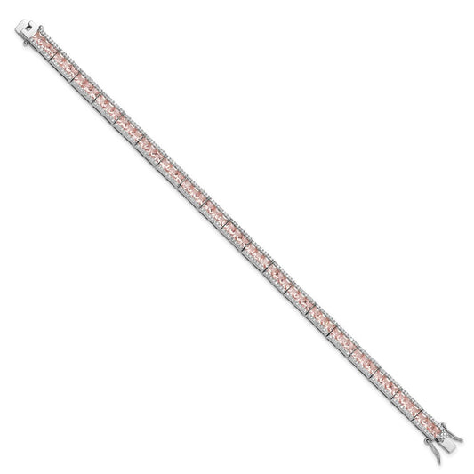 Cheryl M Sterling Silver Rhodium-plated Princess-cut Pink Nano Crystal and White Brilliant-cut CZ 7.25 Inch Bracelet QCM1536-7.25