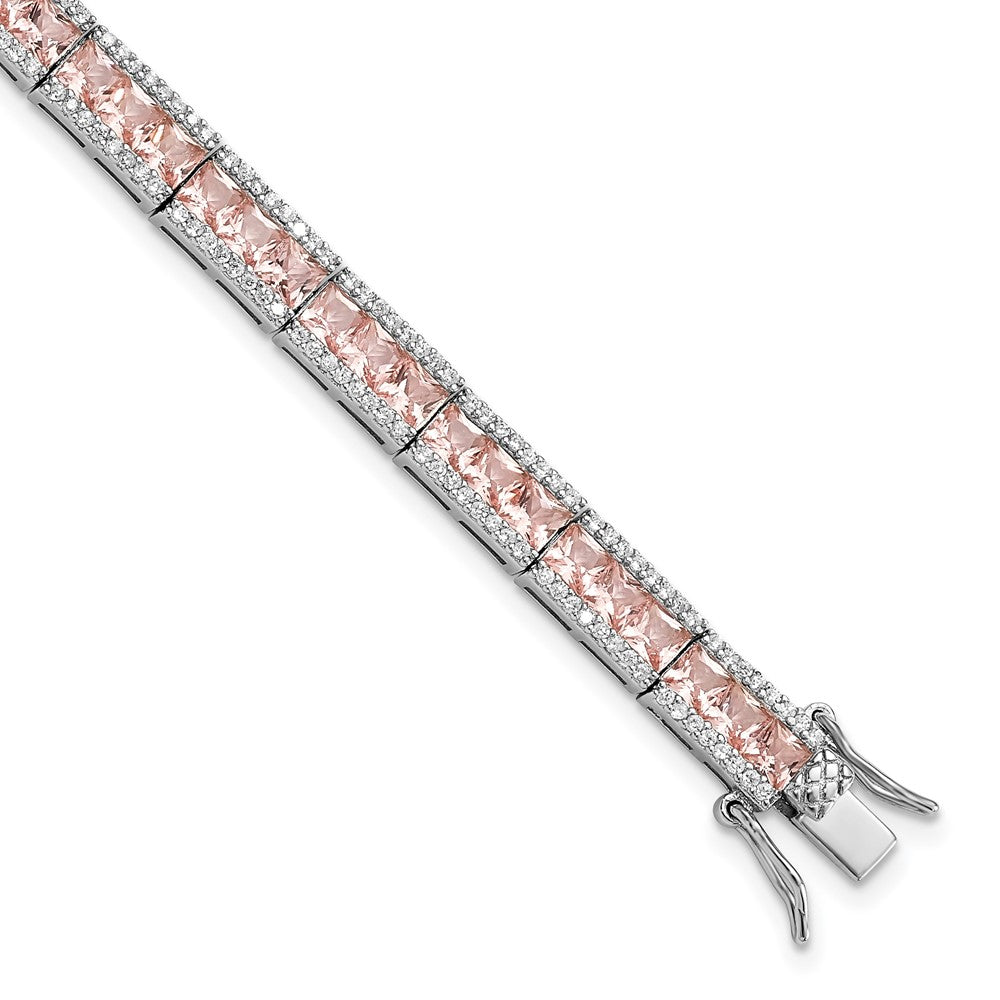 Cheryl M Sterling Silver Rhodium-plated Princess-cut Pink Nano Crystal and White Brilliant-cut CZ 7.25 Inch Bracelet QCM1536-7.25